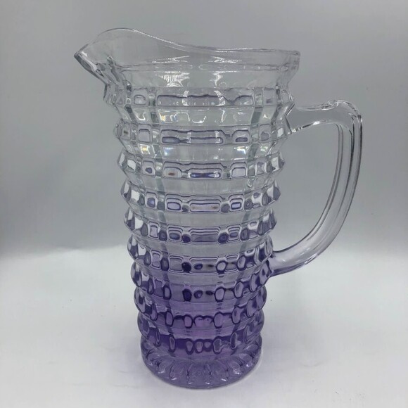 Purple and Clear Textured Glass Pitcher Ombre Unique - Picture 3 of 13